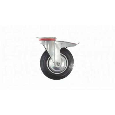 Колесо для тачок та платформ (лита гума) (у зборі з кріпленням та гальмами) (200mm) ELIT-2