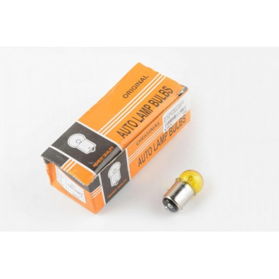 Лампа S25 (двоконтактна) 12V 10W/5W (стоп, габарит) (жовта) ORANGE BOX