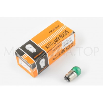 Лампа S25 (двоконтактна) 12V 10W/5W (стоп, габарит) (зелена) ORANGE BOX