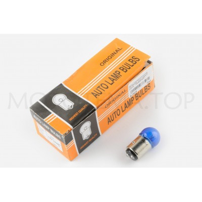 Лампа S25 (двоконтактна) 12V 10W/5W (стоп, габарит) (синя) ORANGE BOX