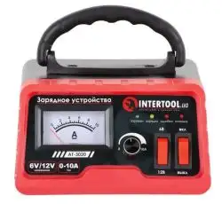 Зарядное устройство 6/12В, регулировка силы тока 0-10А, 230В INTERTOOL