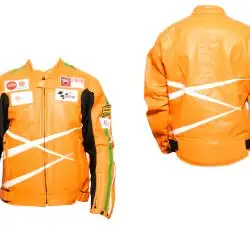 Мотокуртка DAQINESE (кожзам) (size:XXL, оранжевая, mod:3)